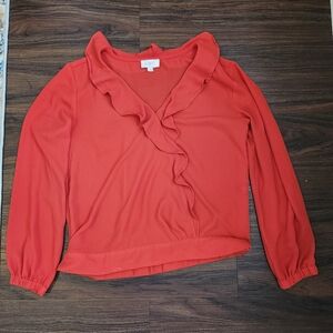LOFT outlet bright red feminine wrap blouse